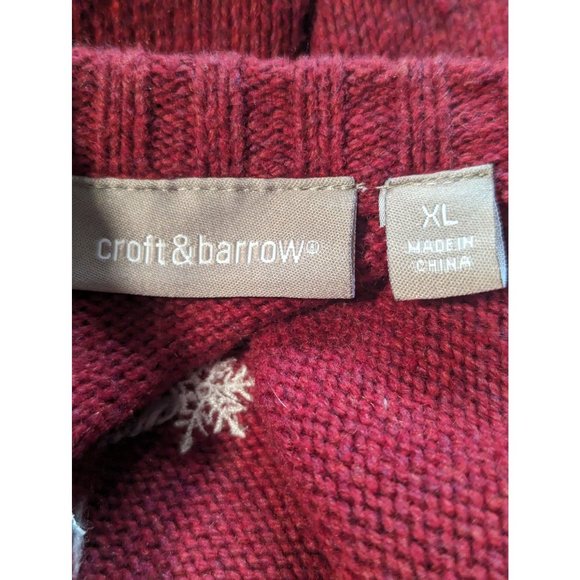 Croft & Barrow Maroon Embroidered Winter Theme Snowman Full Zip Sweater sz XL - Picture 7 of 10